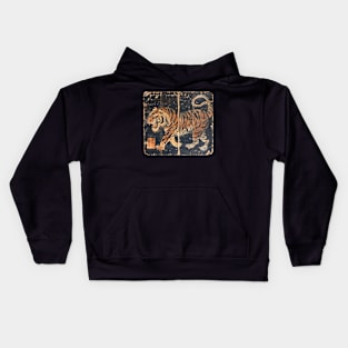 TIGER VINTAGE WOODBLOCK PRINT Kids Hoodie